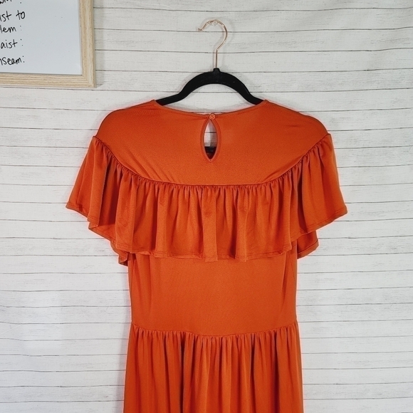 BAUM UND PFERDGARTEN RUST ORANGE MIDI DRESS, w RUFFLE DETAIL SZ SMALL - Picture 7 of 14